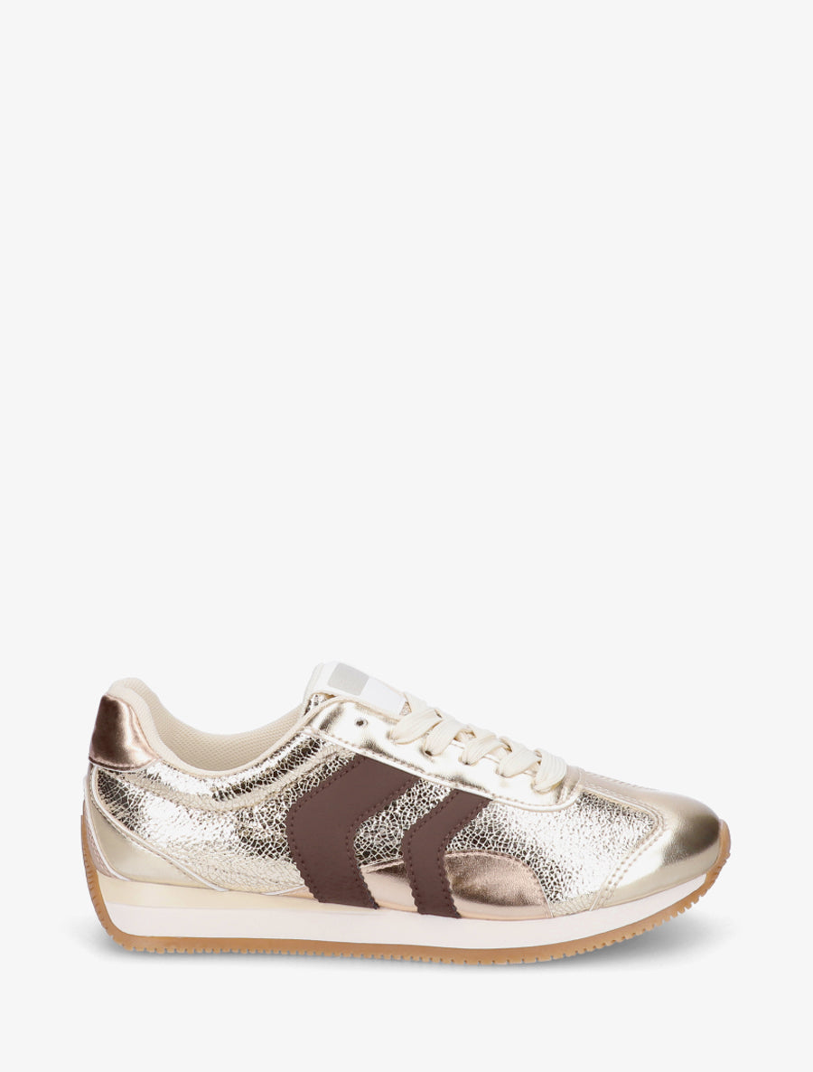 Sneakers à contrefort contrastant et double lacets - Or - 1