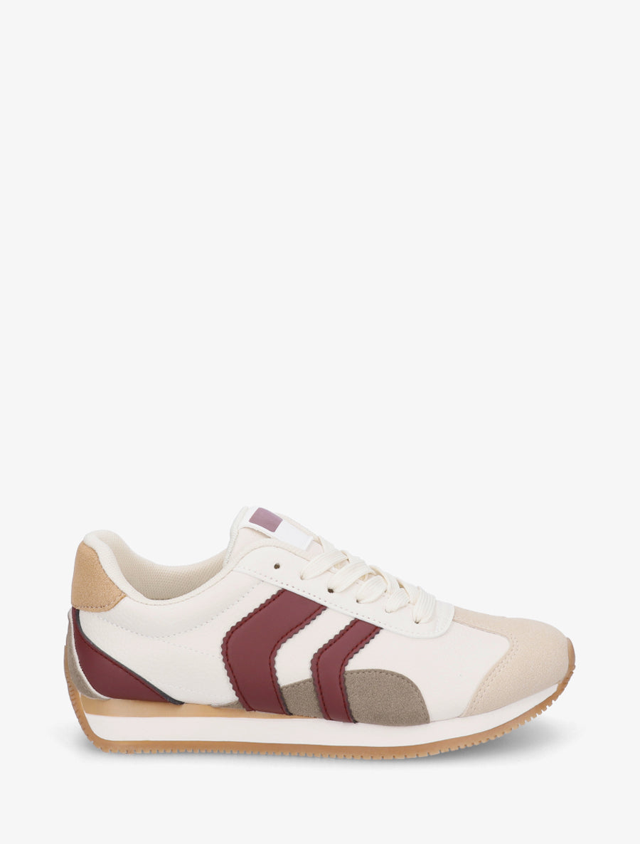 Sneakers à contrefort contrastant et double lacets - Beige - 1