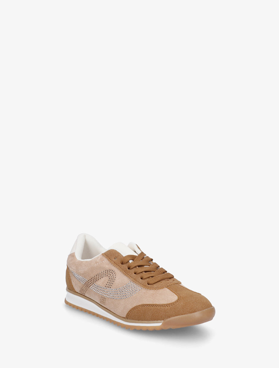 Sneakers à strass en suédine - Camel - 2