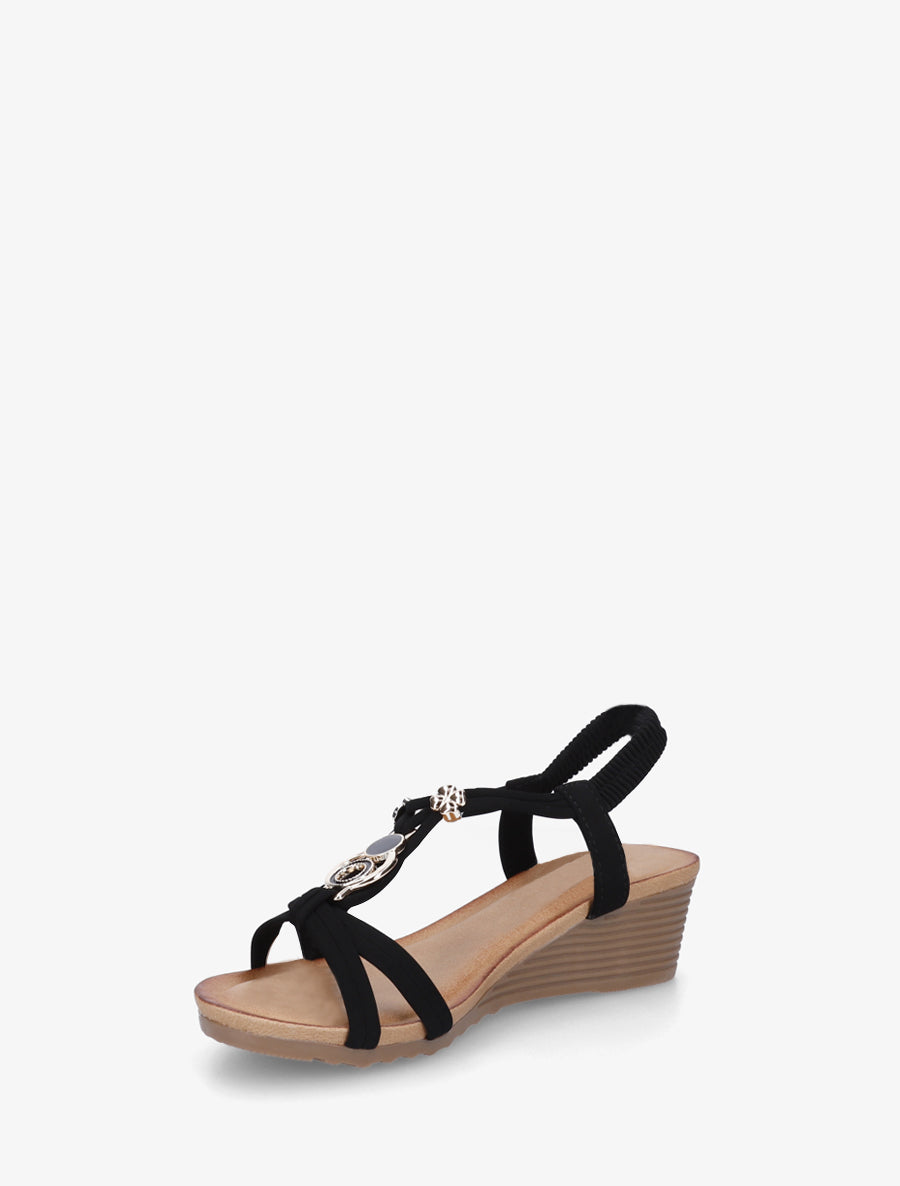 Sandales compensées à bijoux métalliques - Noir - 3