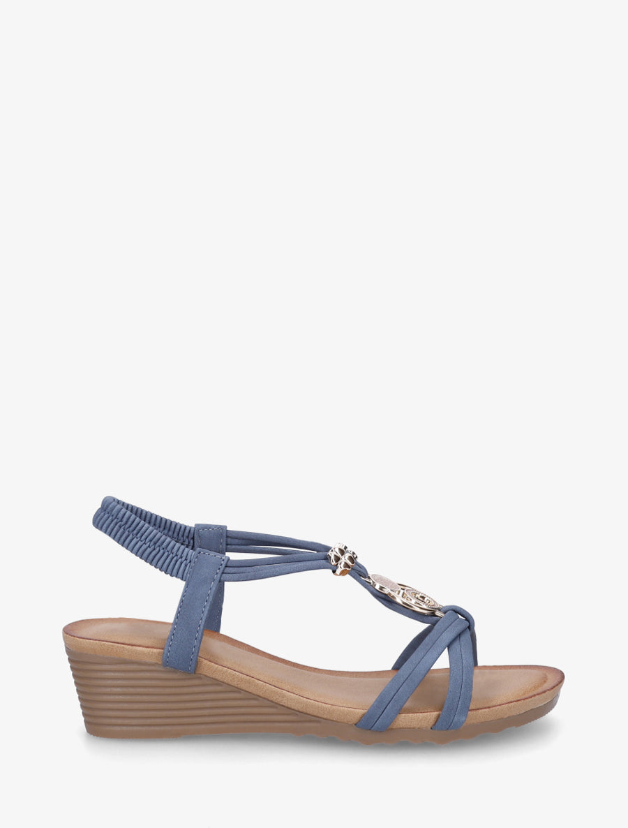 Sandales compensées à bijoux métalliques - Bleu - 1