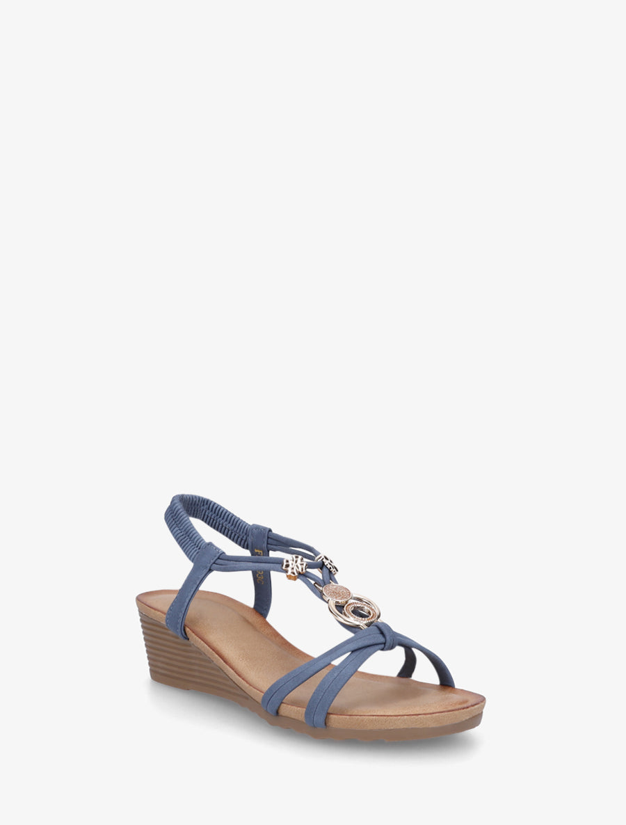 Sandales compensées à bijoux métalliques - Bleu - 2