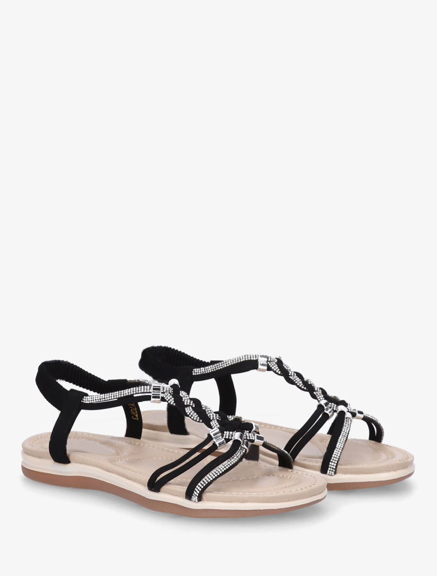 Nu-pieds à brides tressées et strassées - Noir - 4