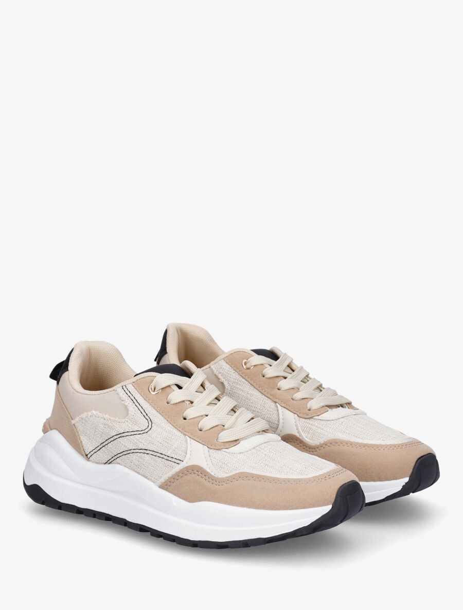 Baskets en simili à empiècement en tissu - Noir - 4