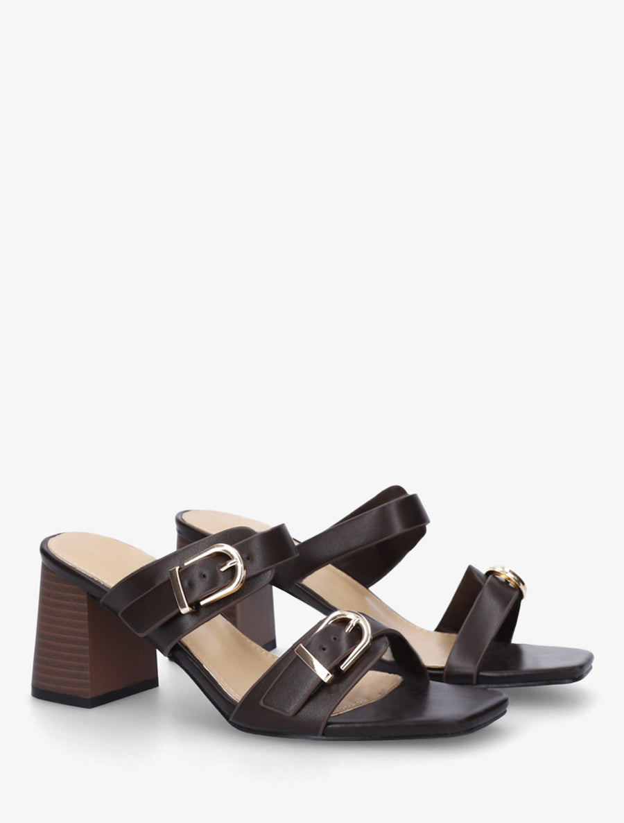 Mules unies à double boucles - Marron - 4