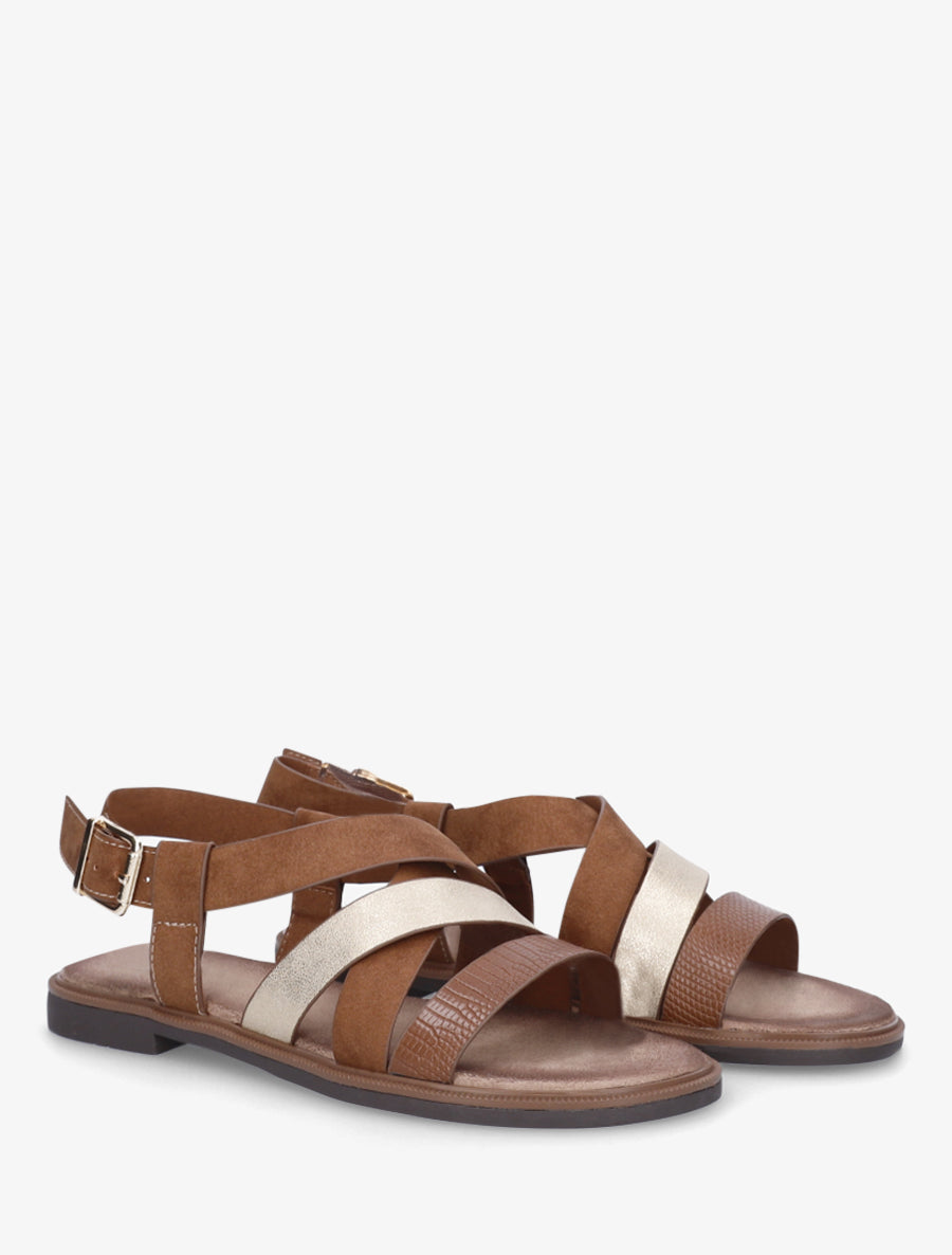 Sandales à brides croisées et irisées en suédine - Marron - 4