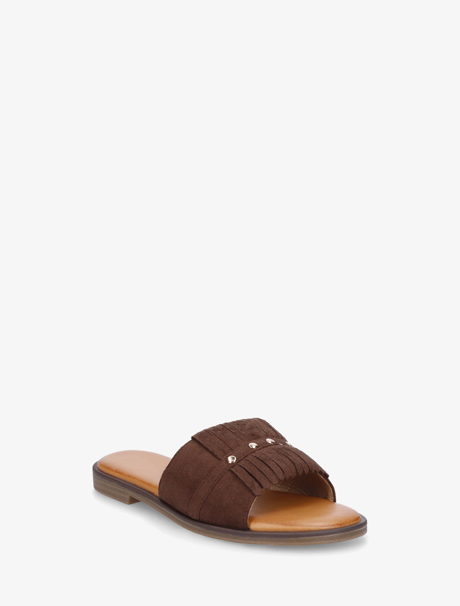 Claquettes en suédine à franges - Marron - 2