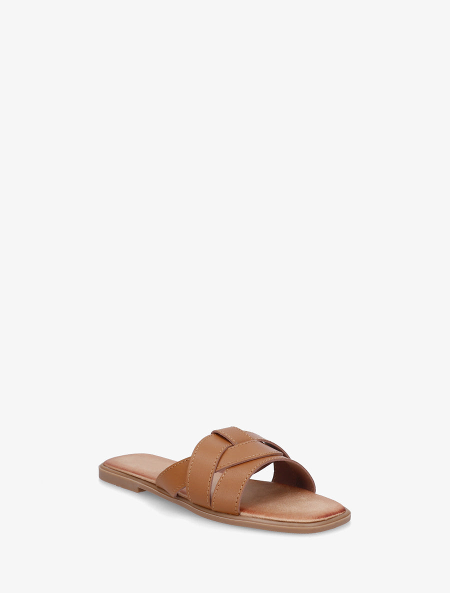 Mules plates à bride effet croisé - Camel - 2