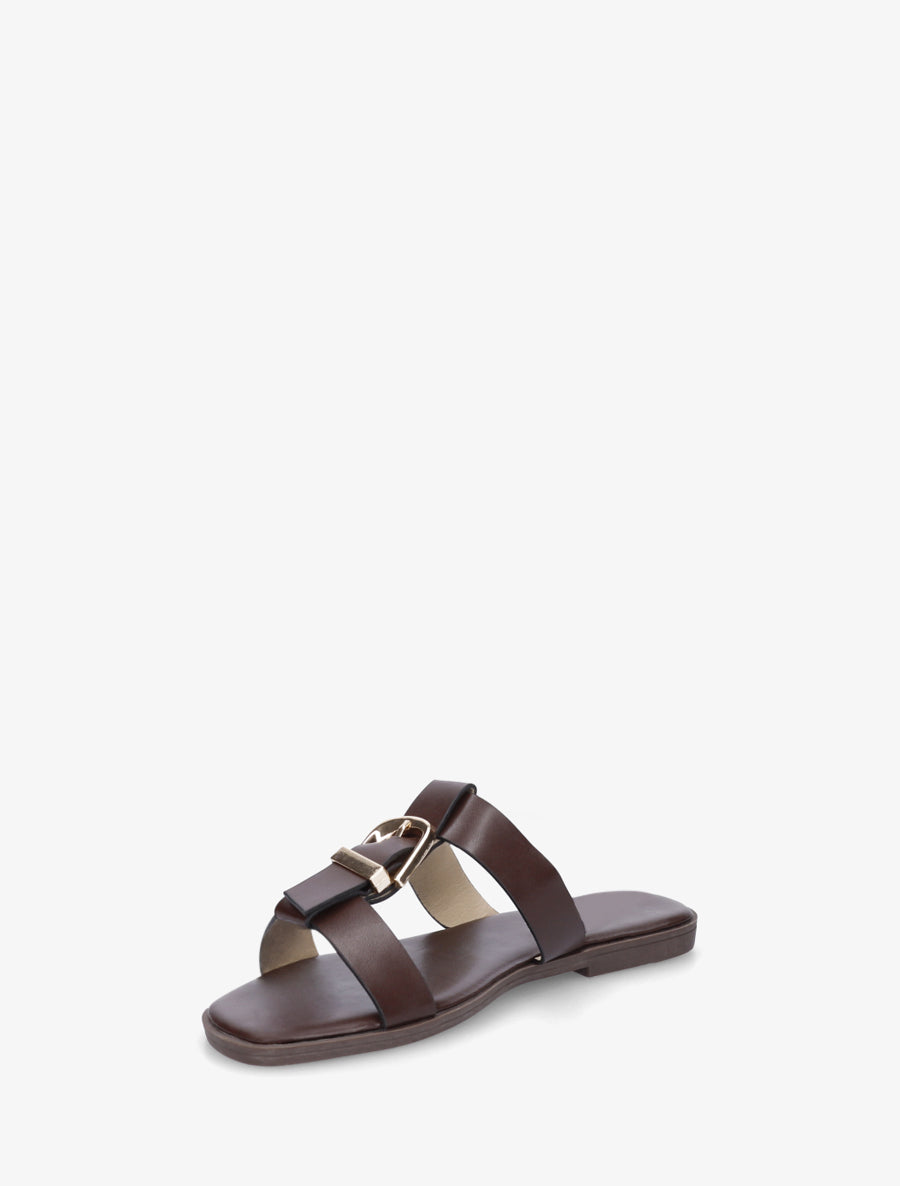 Nu-pieds en simili à boucle décorative - Marron - 3