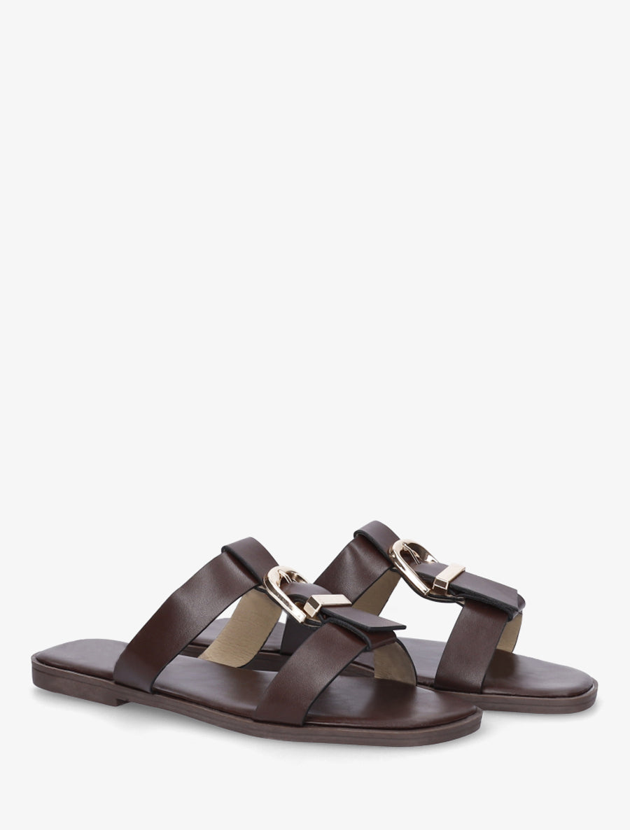 Nu-pieds en simili à boucle décorative - Marron - 4