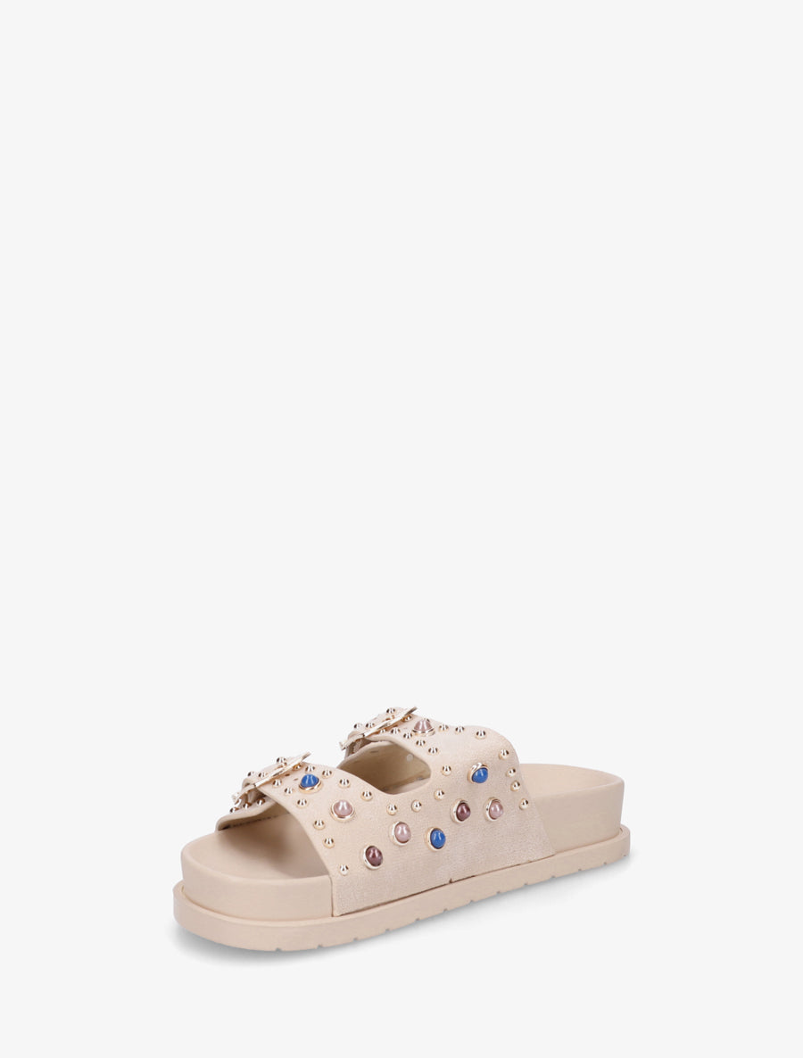 Claquettes en suédine à perles et clous - Beige - 3