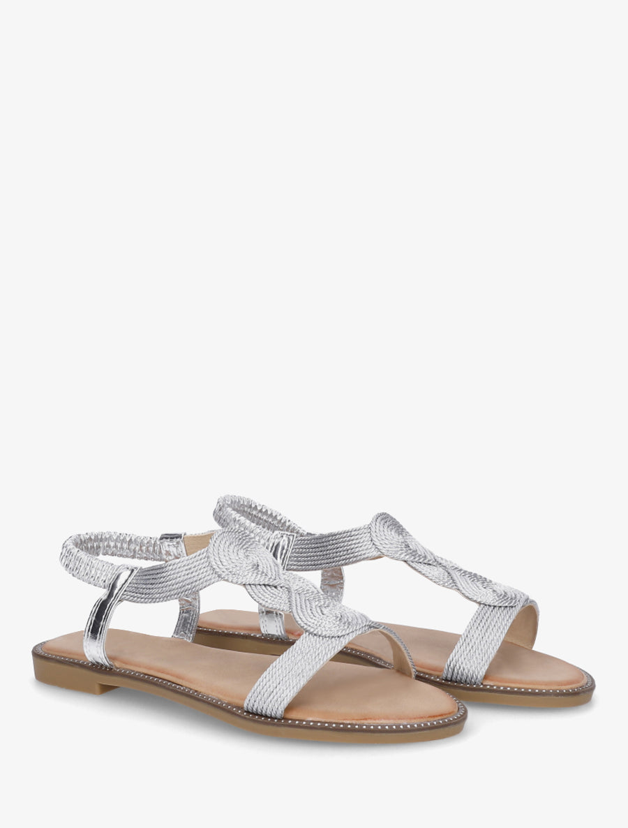 Nu-pieds tressés à cheville élastiquée - Argent - 4