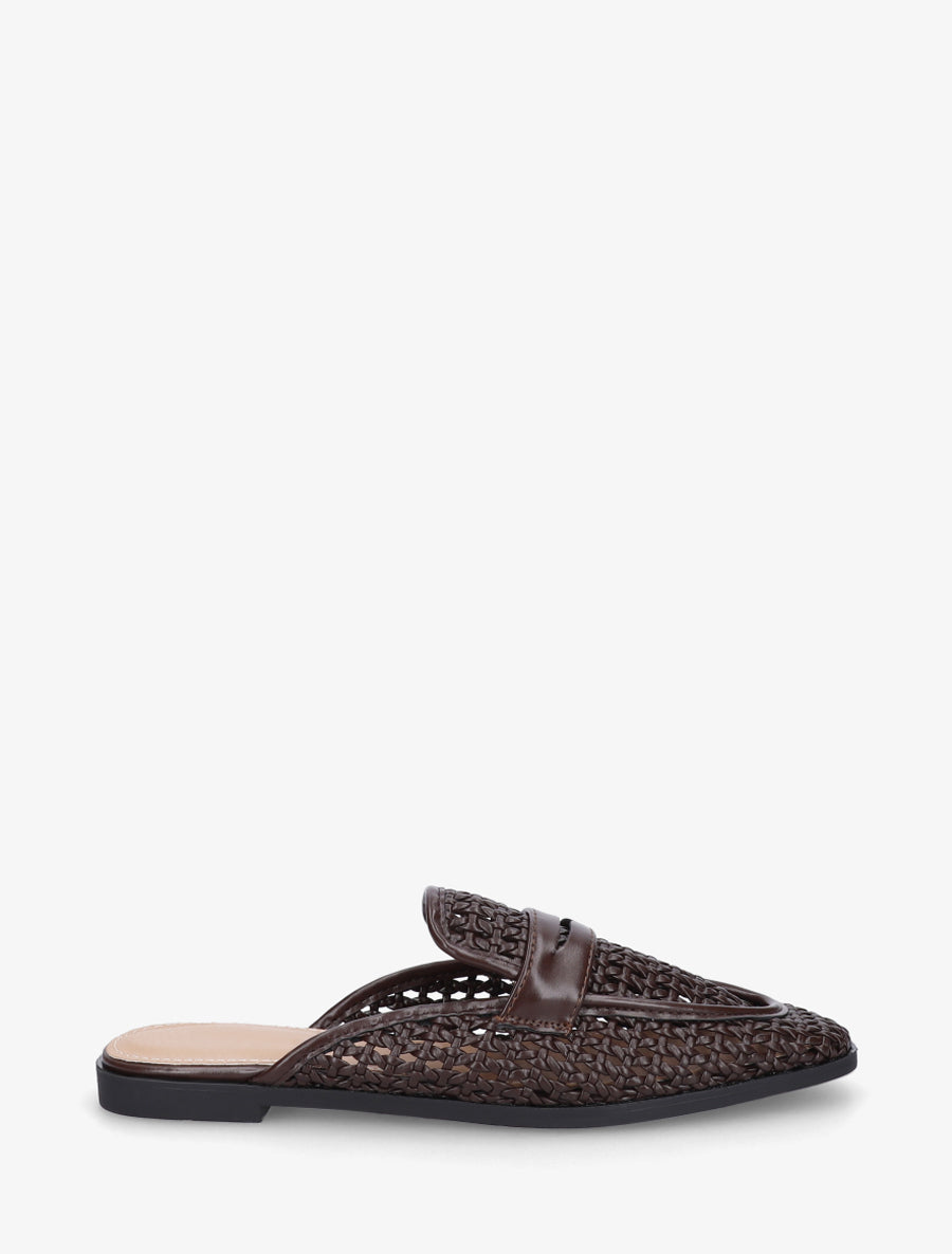 Mules style mocassin effet tressé - Marron - 1