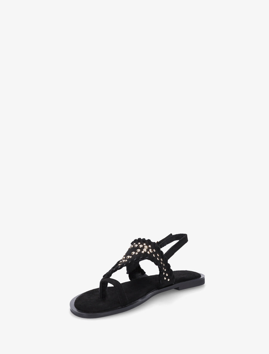 Sandales en suédine à ganse cloutée - Noir - 3