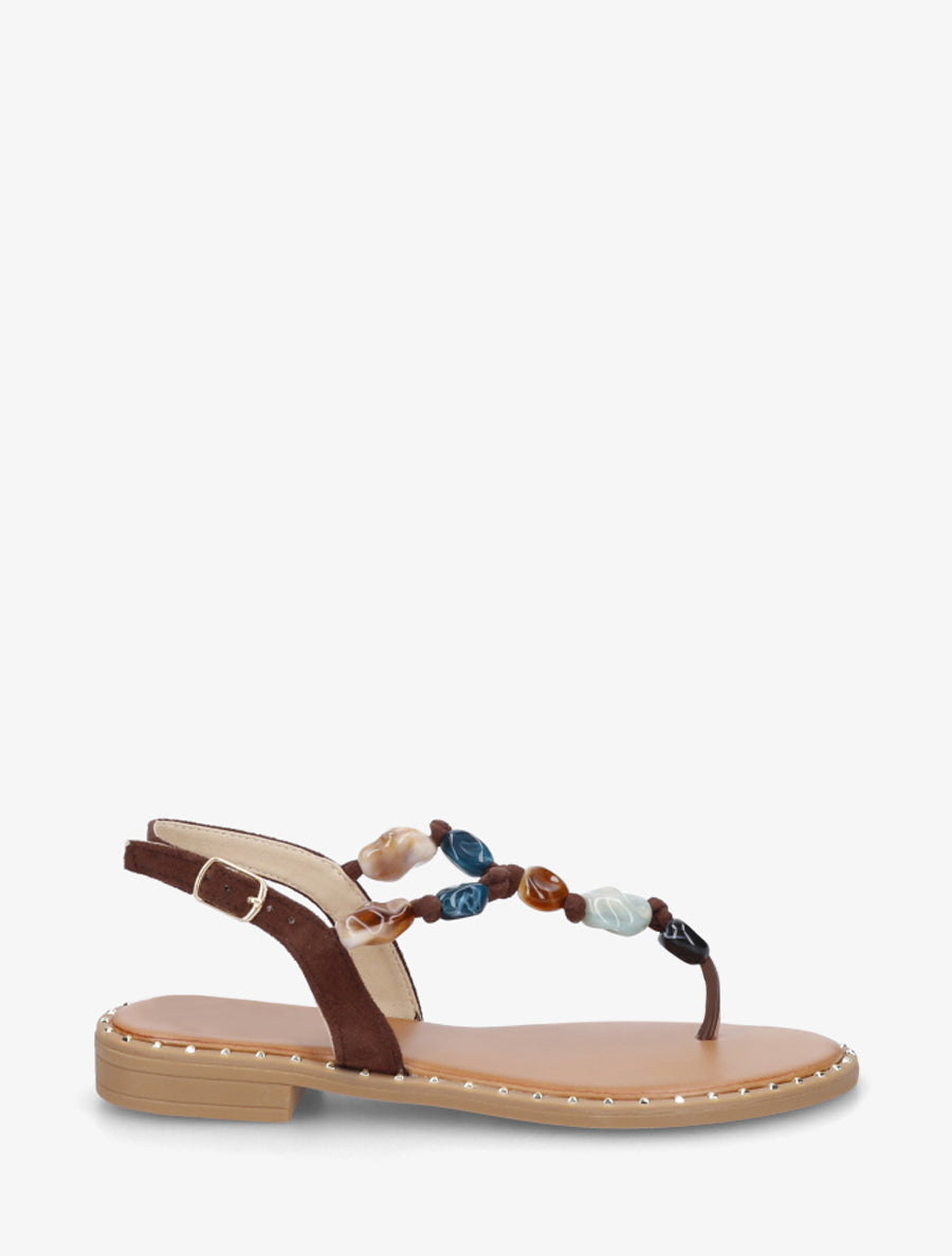 Nu-pieds à perles et entredoigt - Marron - 1