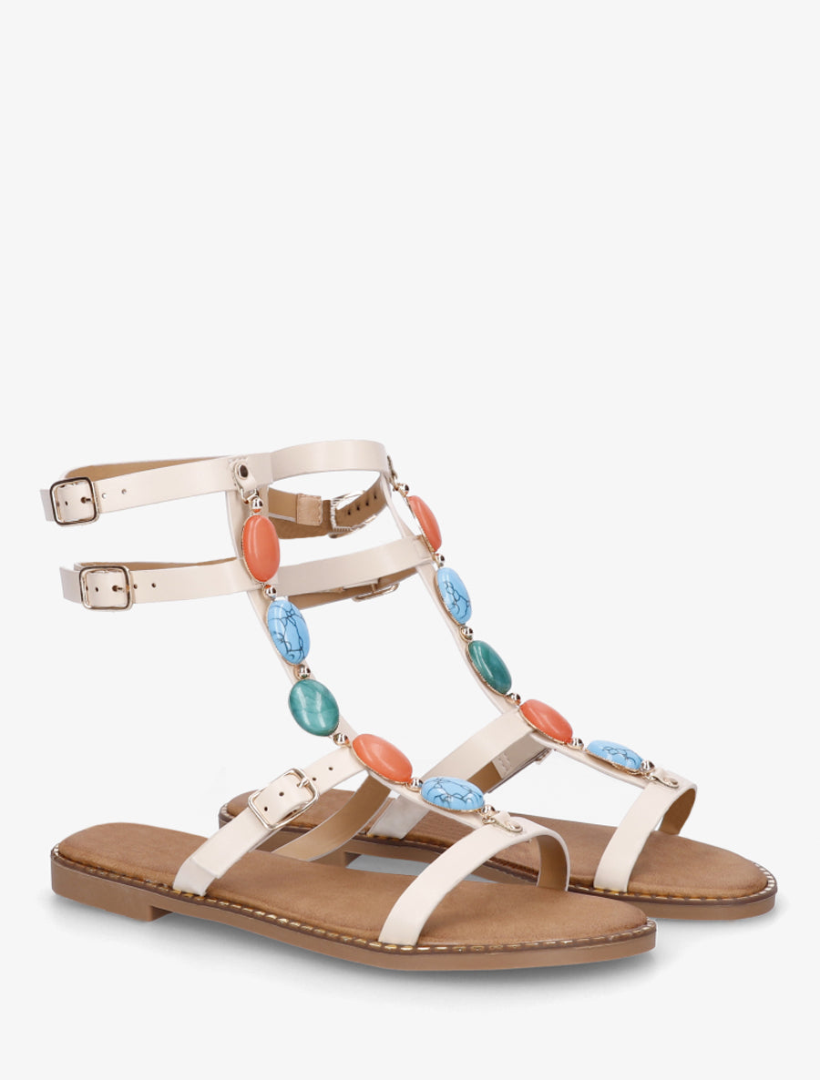 Nu-pieds style spartiates à pierres - Beige - 4
