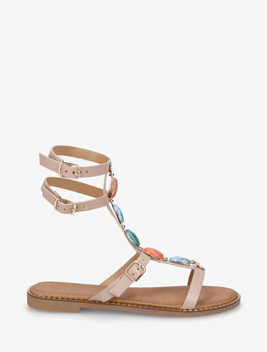 Nu-pieds style spartiates à pierres - Taupe - 1