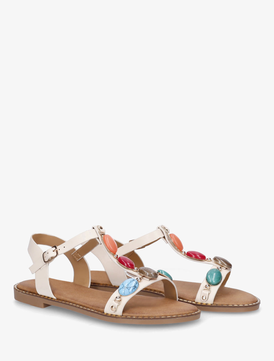 Sandales plates en simili à pierres en résine - Beige - 4