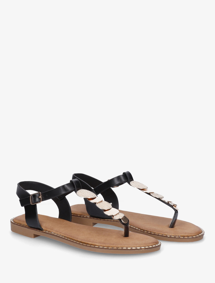 Nu-pieds à entredoigt et bijoux médailles - Noir - 4