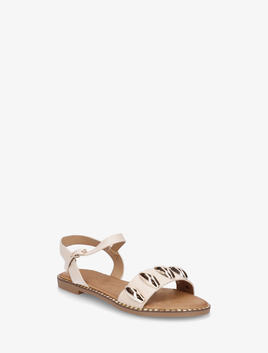 Nu-pieds en simili à bijoux ovales - Beige - 2