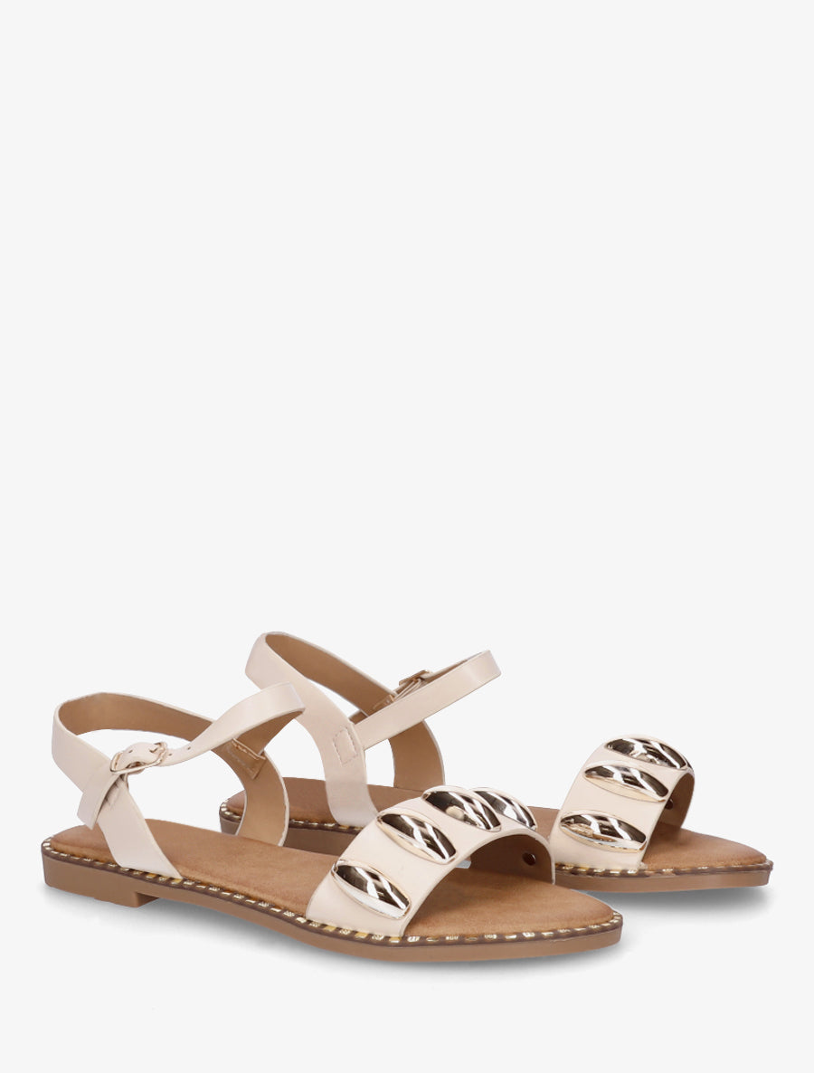 Nu-pieds en simili à bijoux ovales - Beige - 4
