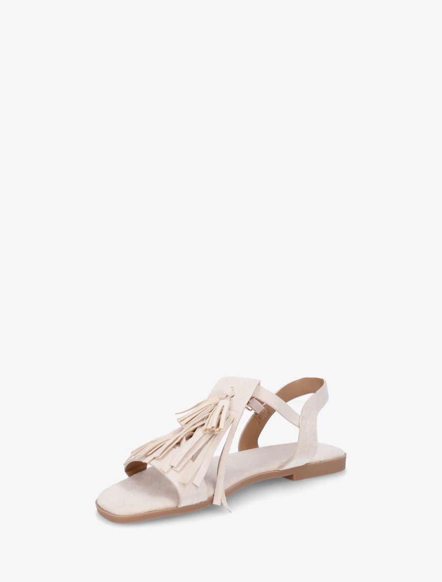 Sandales en suédine à franges - Beige - 3