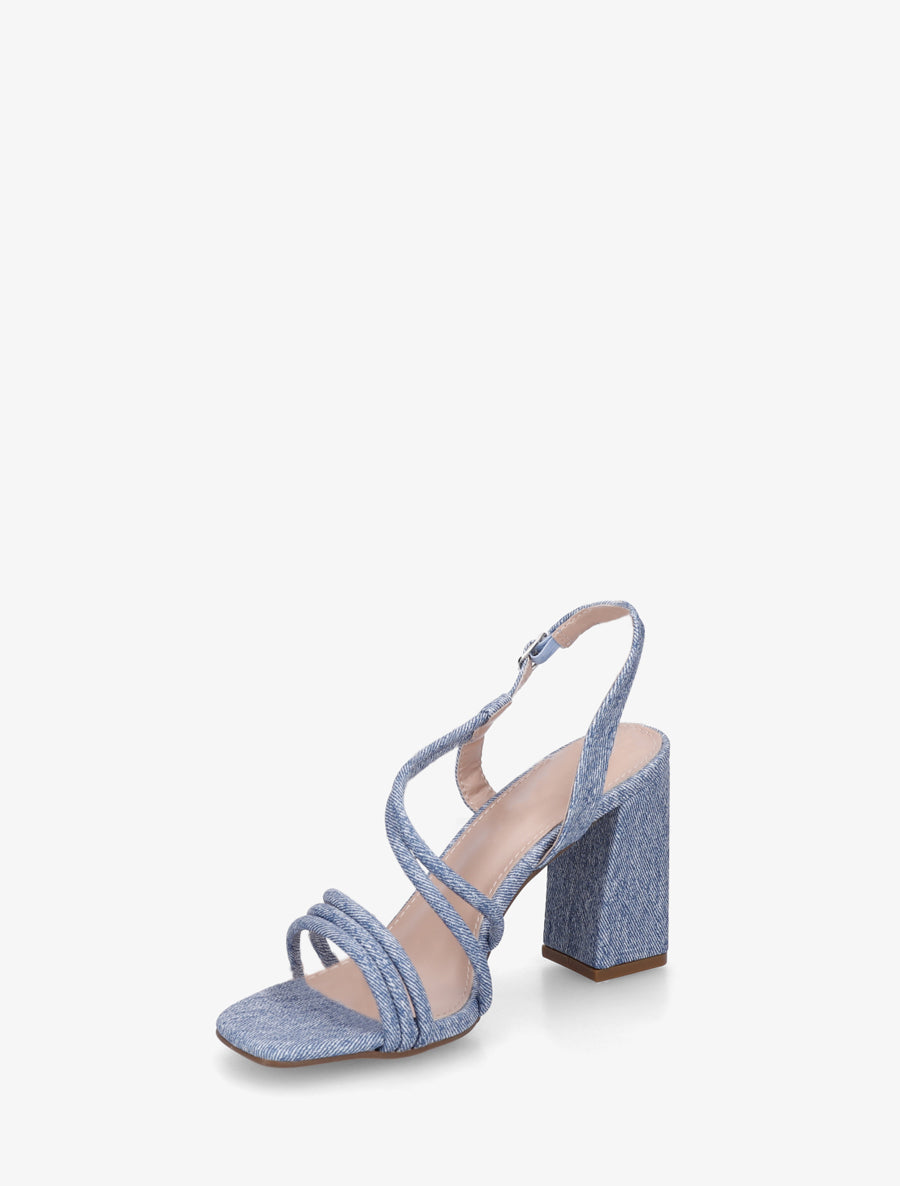 Sandales à talon et brides fines effet jean - Bleu - 3