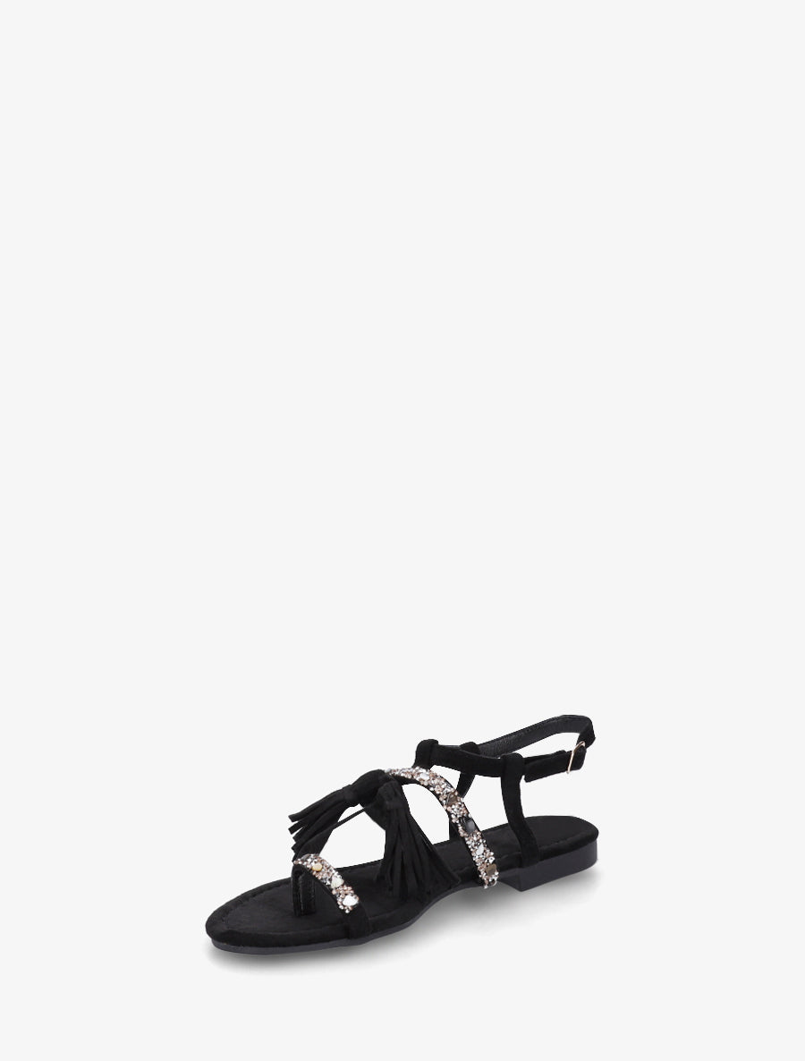 Nu-pieds en suédine à strass et pierres - Noir - 3