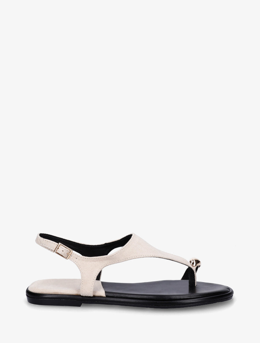 Nu-pieds en suédine à entredoigt et bague métallique - Beige - 1