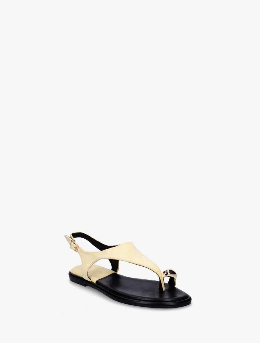 Nu-pieds en suédine à entredoigt et bague métallique - Jaune - 2