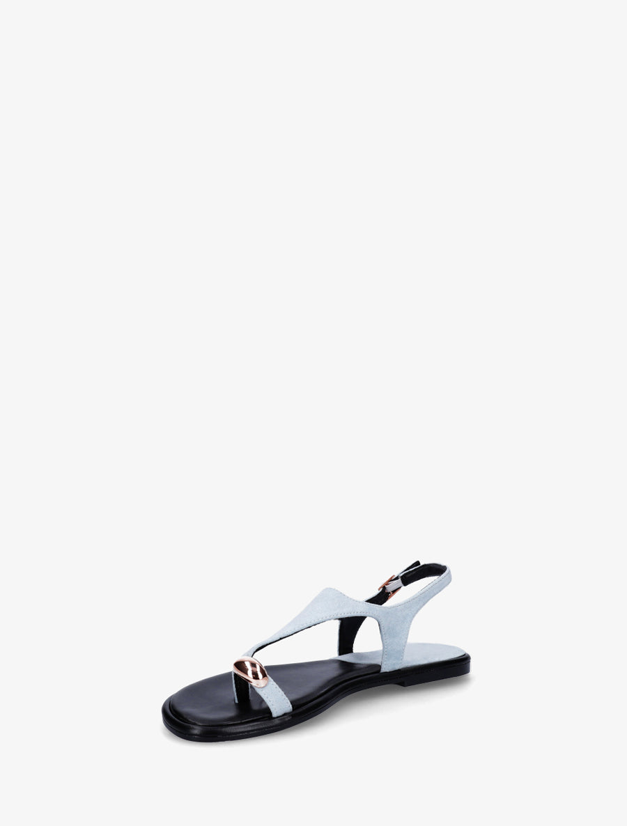 Nu-pieds en suédine à entredoigt et bague métallique - Bleu pâle - 3