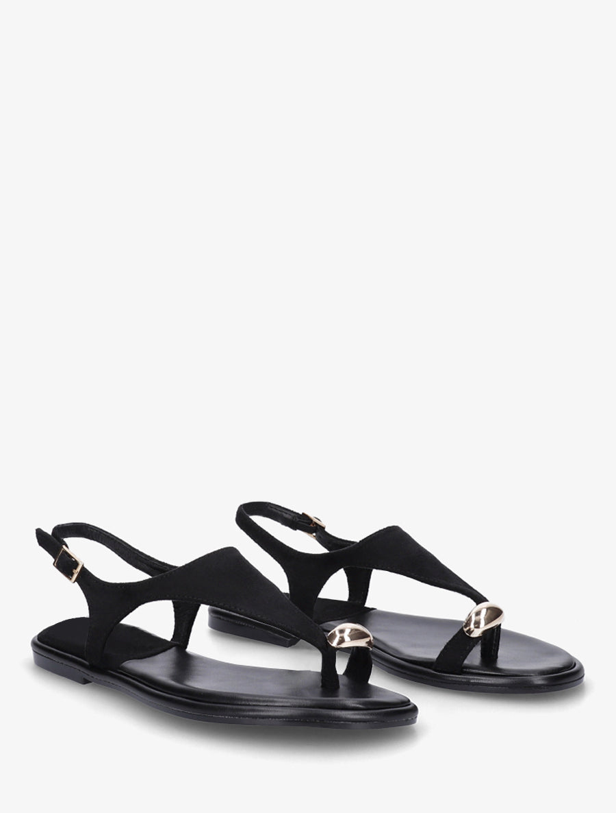 Nu-pieds en suédine à entredoigt et bague métallique - Noir - 4