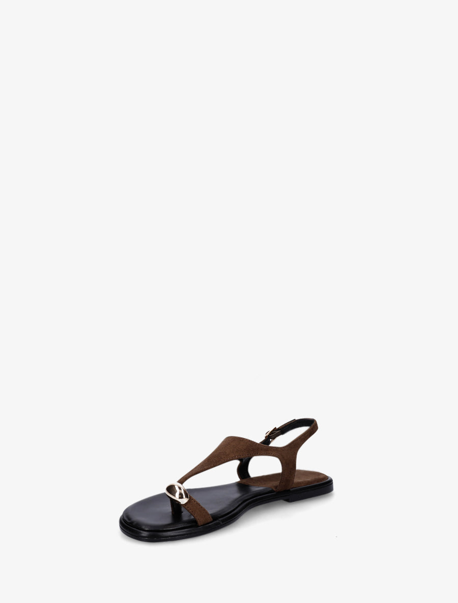 Nu-pieds en suédine à entredoigt et bague métallique - Marron - 3