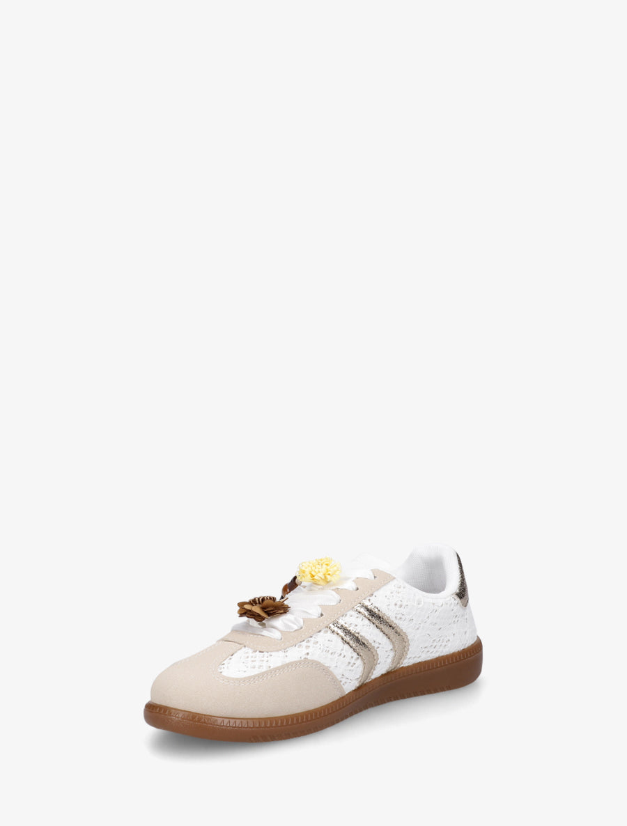 Sneakers à empiècement fleurs et bandes contrastantes - Blanc - 3