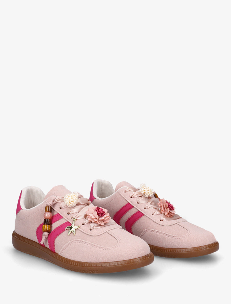 Sneakers à empiècement fleurs et bandes contrastantes - Rose - 4
