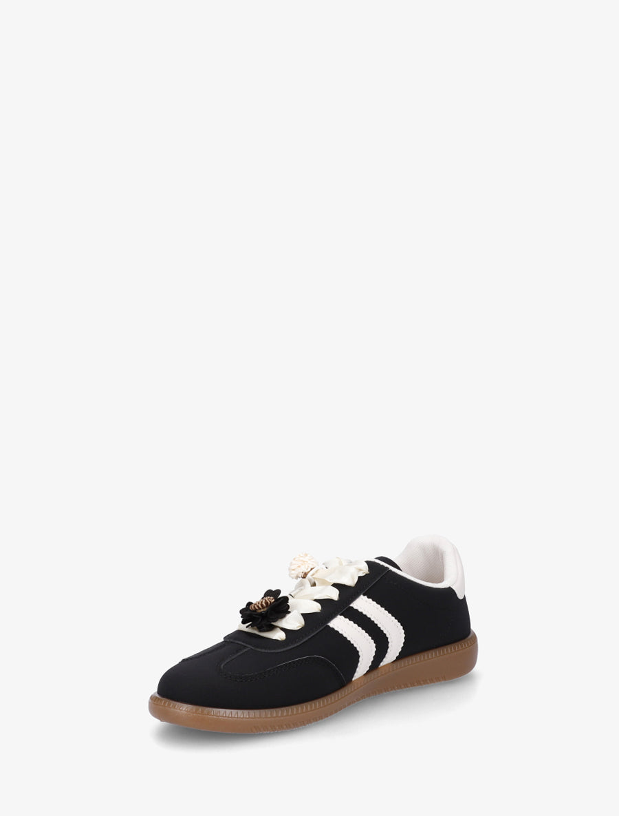 Sneakers à empiècement fleurs et bandes contrastantes - Noir - 3