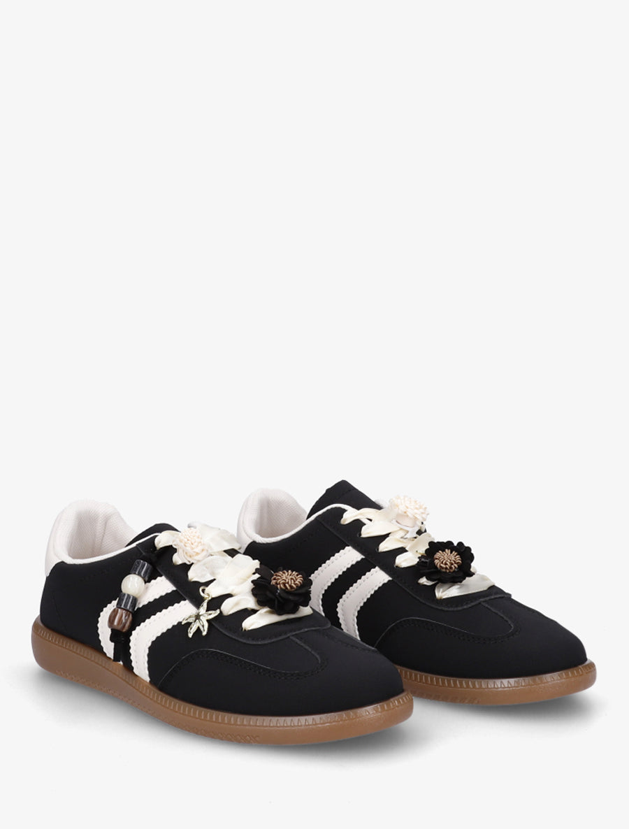 Sneakers à empiècement fleurs et bandes contrastantes - Noir - 4