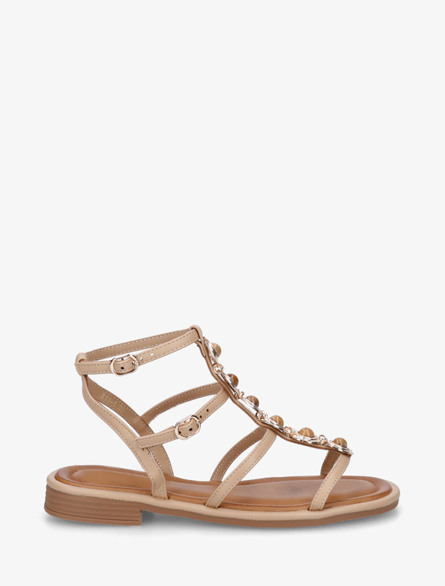 Nu-pieds style spartiates en simili à bijoux - Taupe - 1