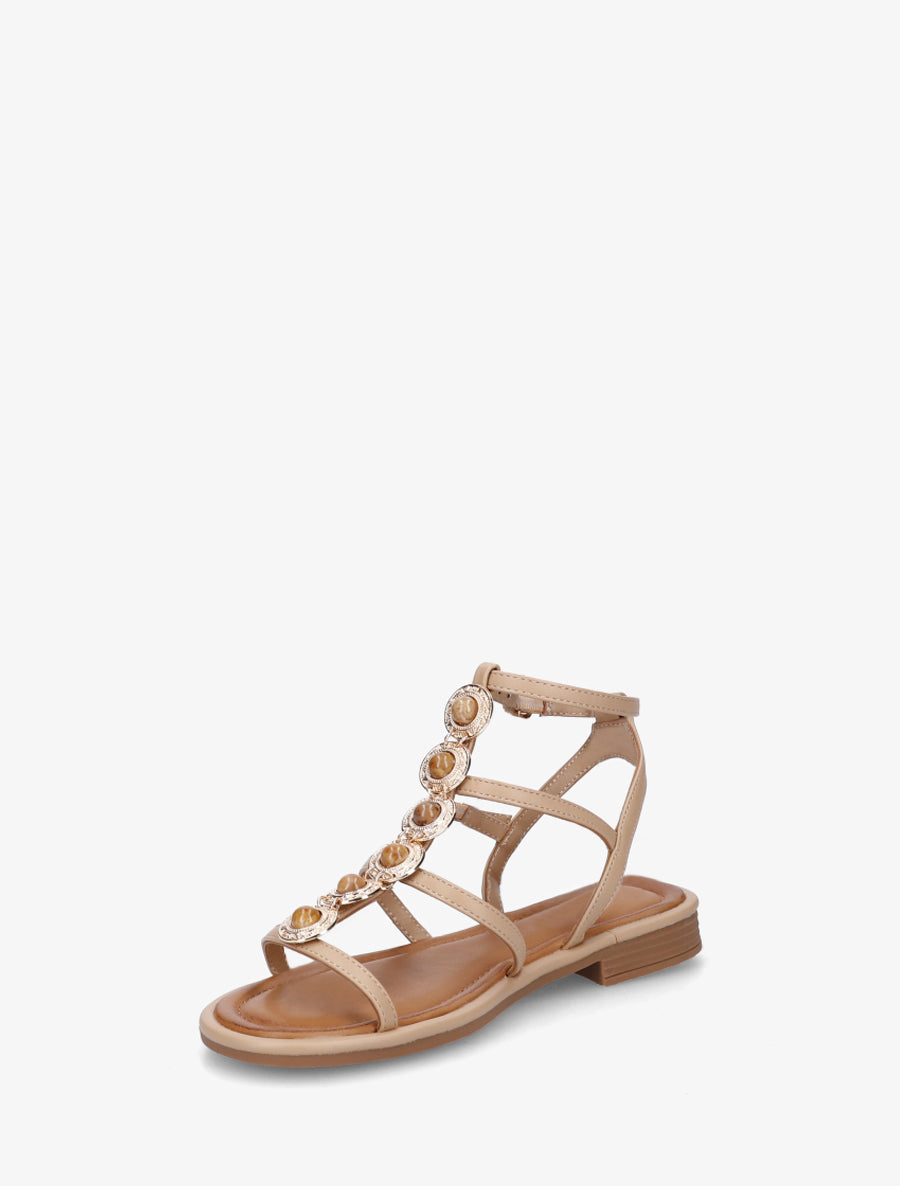 Nu-pieds style spartiates en simili à bijoux - Taupe - 3