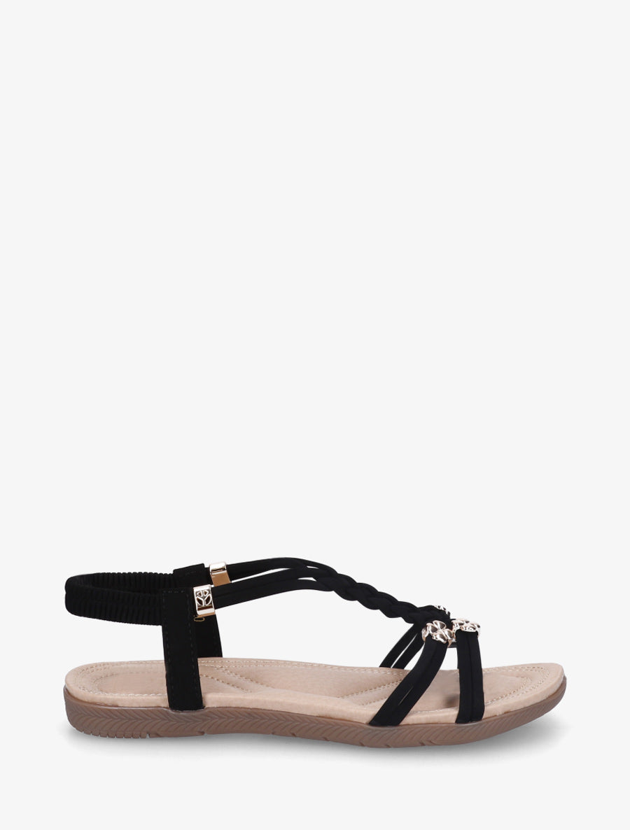 Nu-pieds confort à empiècement bijoux - Noir - 1