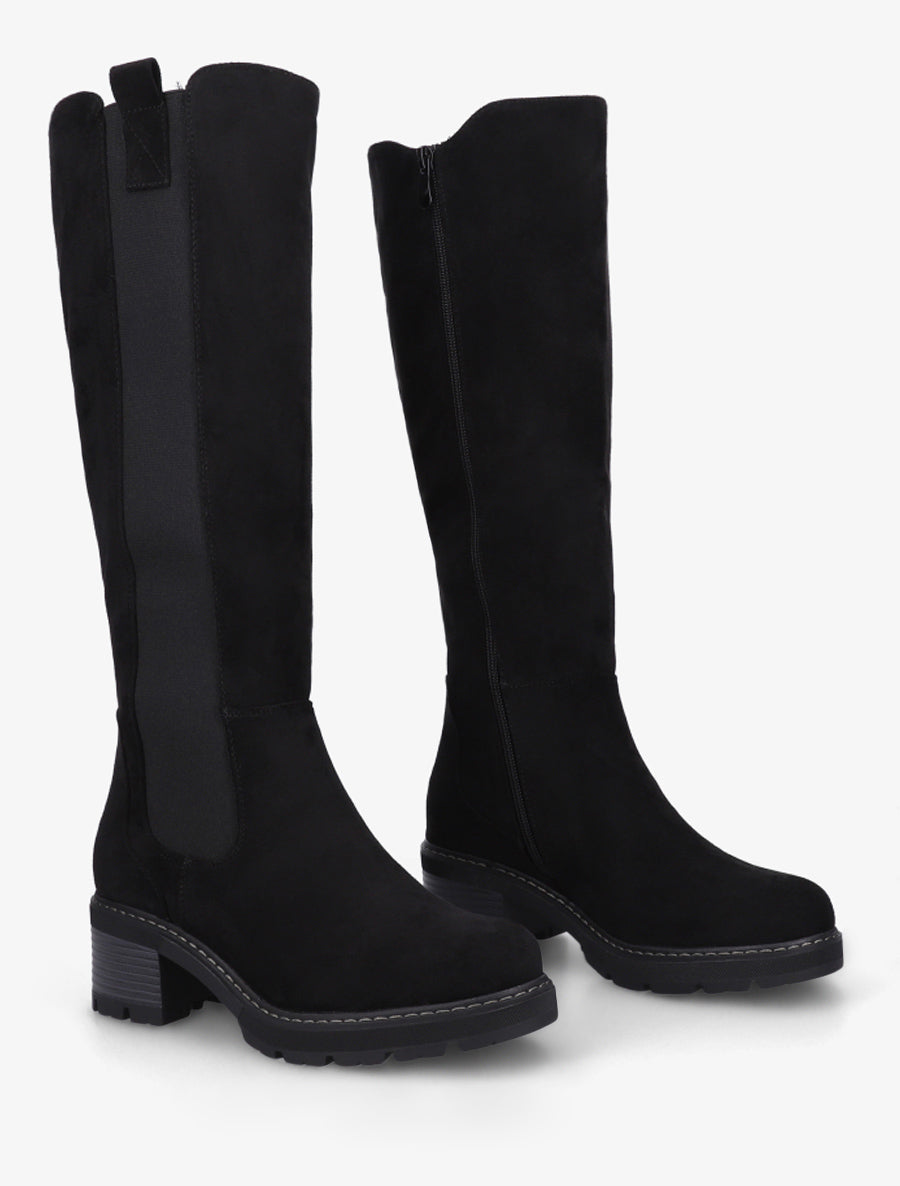 Bottes élastiquées en suédine à bout rond - Noir - 4
