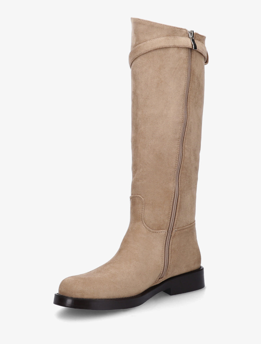 Bottes en suédine style cavalière à sangle - Taupe - 3