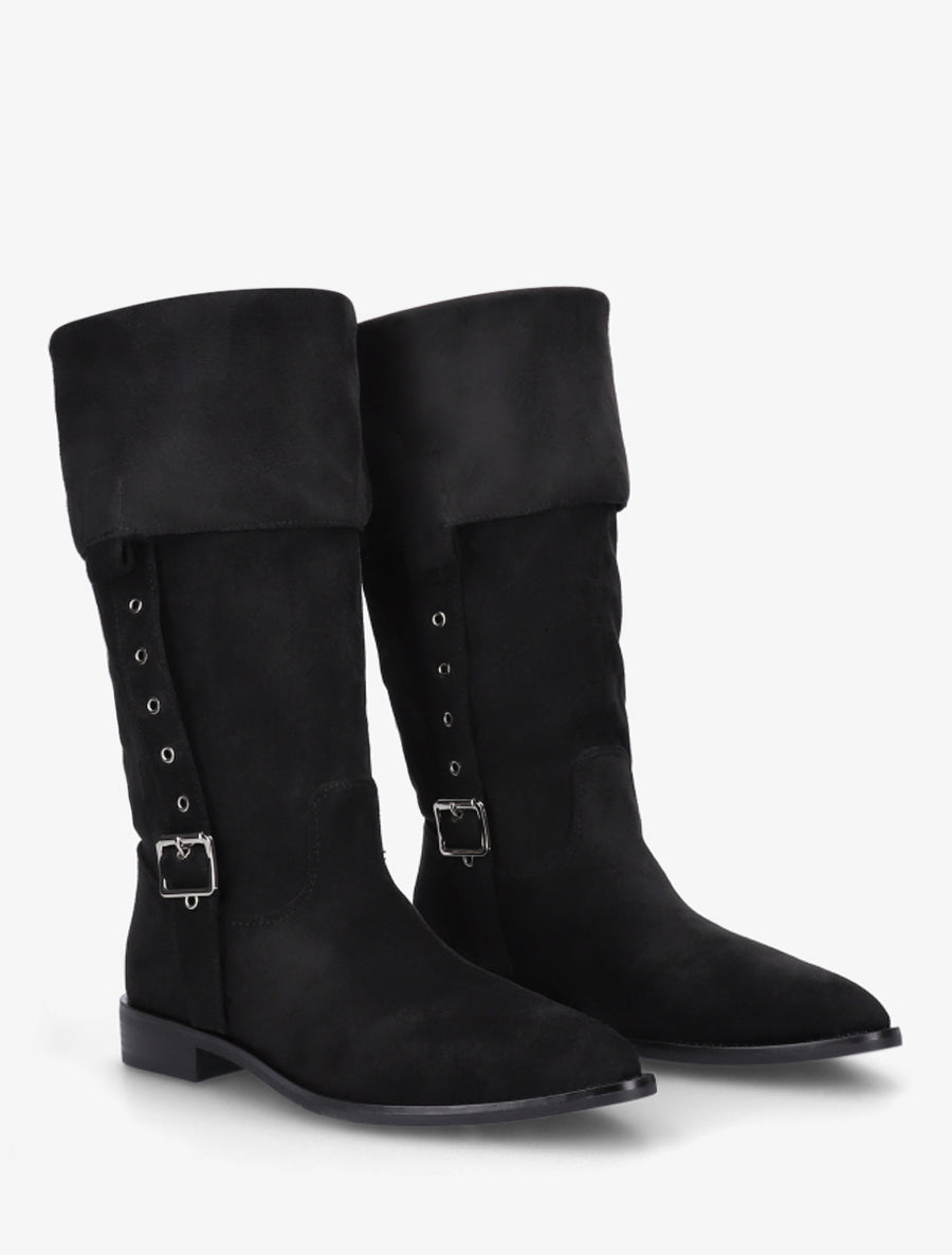 Bottines montantes en suédine à bouts pointus - Noir - 4