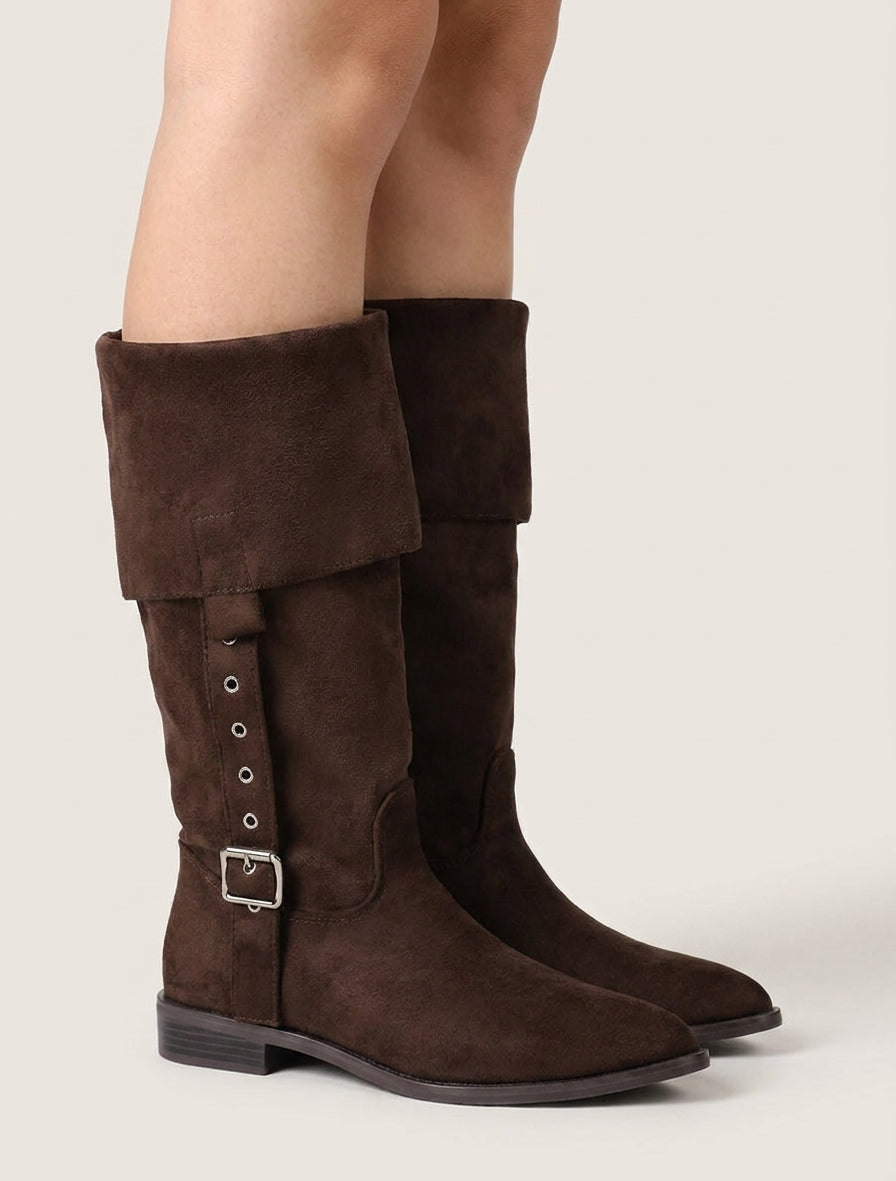 Bottines montantes en suédine à bouts pointus - Marron