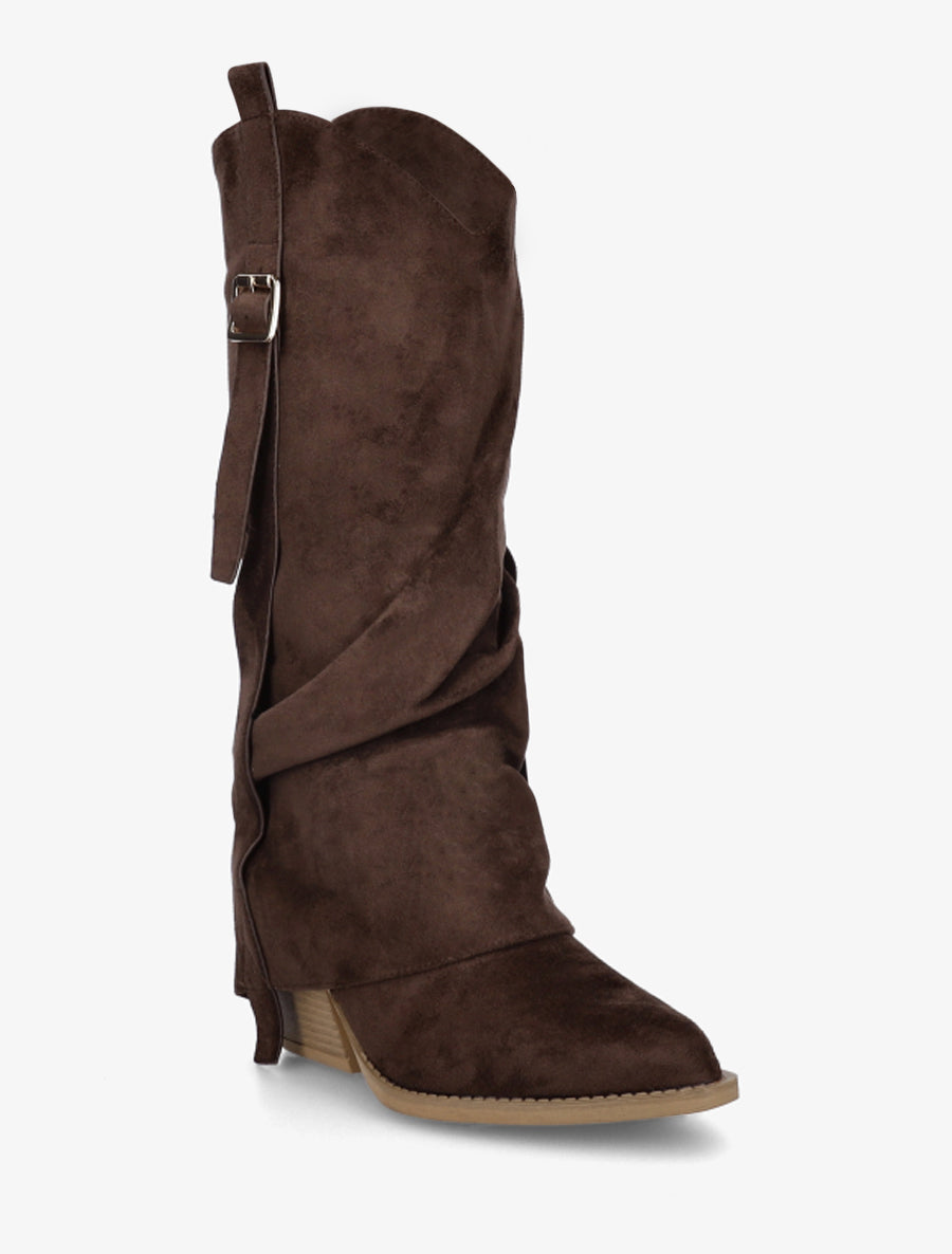 Bottes en suédine à revers - Marron - 2