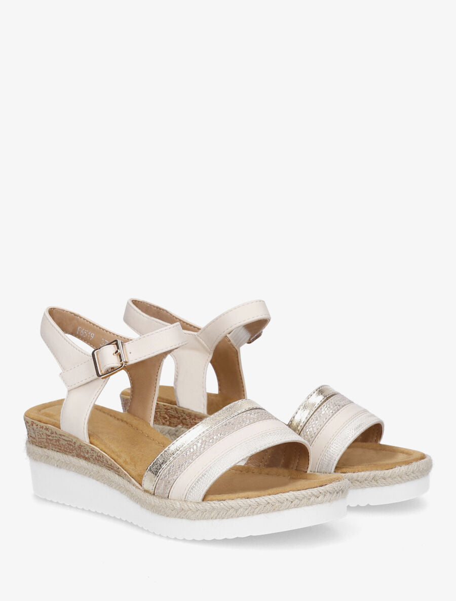 Sandales fantaisie à talon compensé - Beige - 5