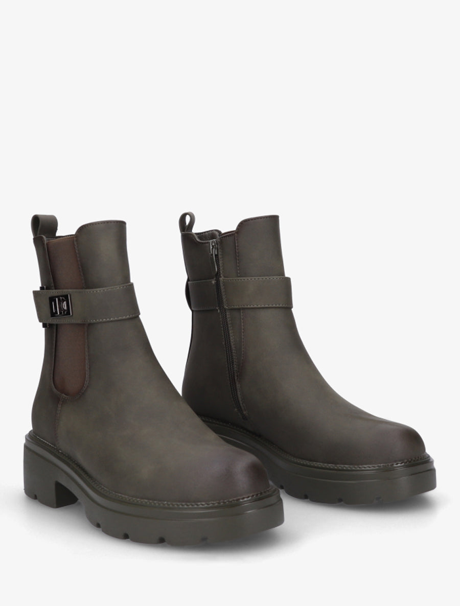 Bottines élastiquées à boucle décorative - Kaki - 4