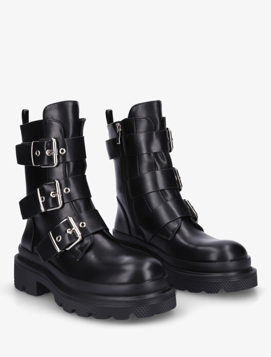 Bottines montantes à sangles et semelles crantées - Noir - 4