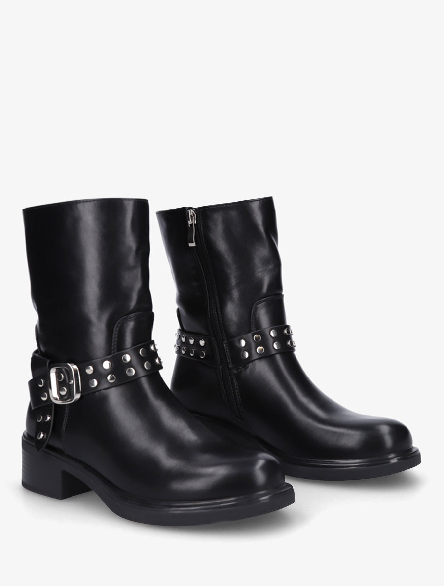 Bottines à sangle cloutée décorative - Noir - 4