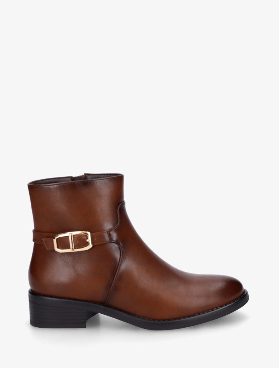 Bottines en simili à boucle métallique - Camel - 1
